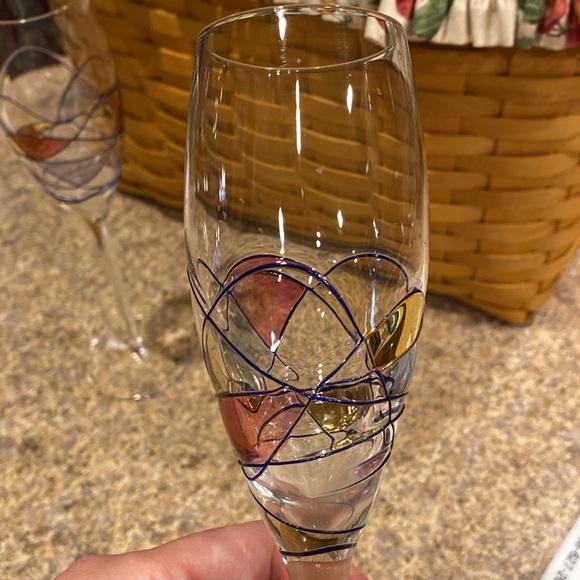 Milano Collection Set of 2 Flute Glasses Vivid Color Swirls with Gold - Picture 9 of 17